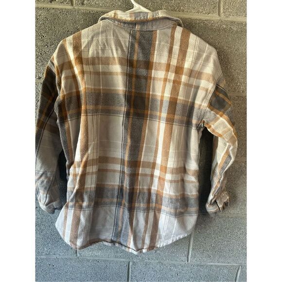 Maurices Plaid Button Front Long Sleeve Shirt Khaki Size Medium - Picture 4 of 4